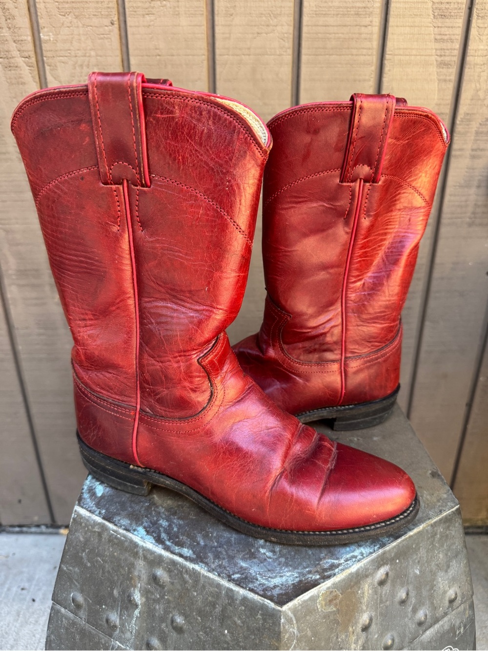 Vintage Red Leather Western Pull-On Boots